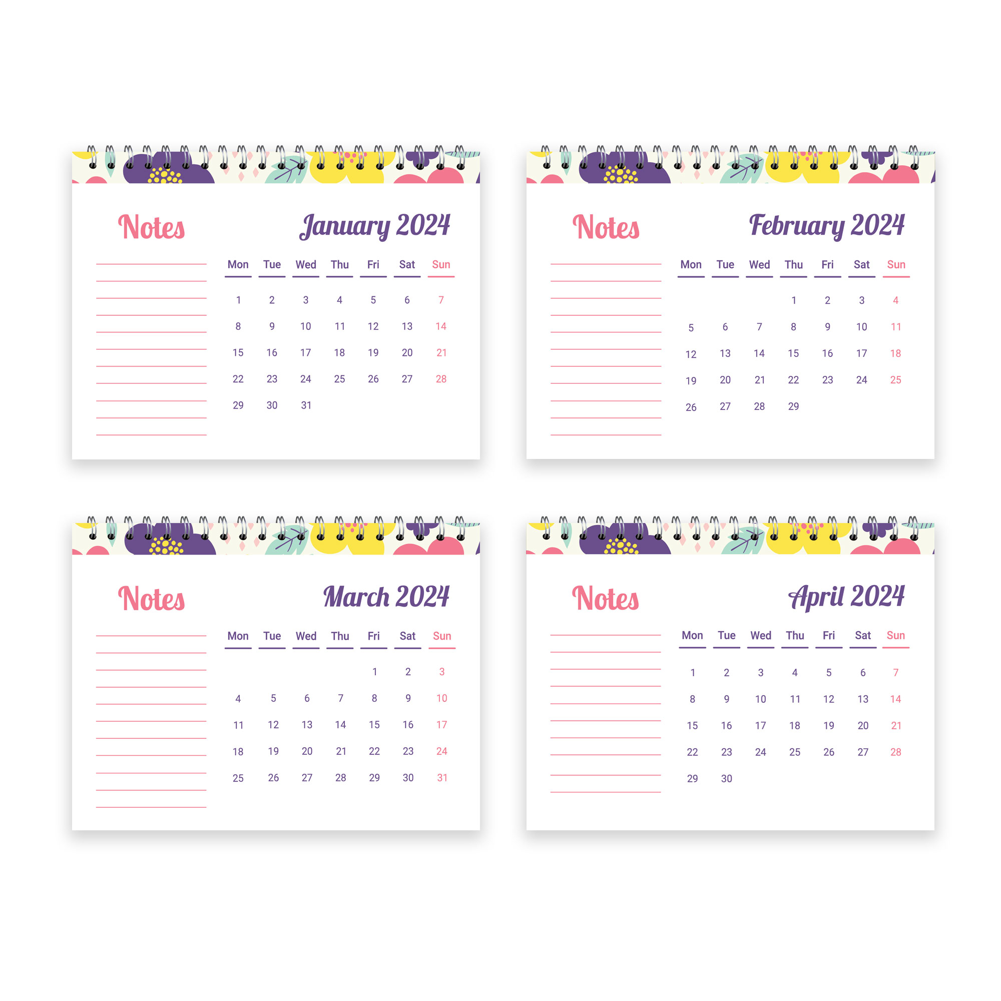 2024 Calendar Floral Desk Calendar 2024 Monthly Desktop Calendar