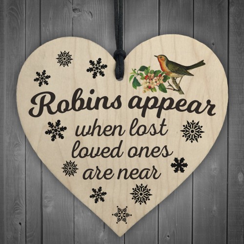 Robins Appear Wooden Hanging Heart Memorial Christmas Plaque