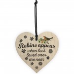 Robins Appear Wooden Hanging Heart Memorial Christmas Plaque