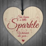 She Leaves A Little Sparkle Wooden Hanging Heart Plaque