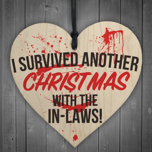 Survived Christmas With In-Laws Novelty Wooden Heart Plaque
