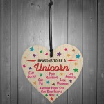 Reasons To Be A Unicorn Wooden Hanging Heart Novelty