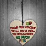 Thank You Teacher Wooden Hanging Heart Plaque Leaving Gift