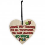 Thank You Teacher Wooden Hanging Heart Plaque Leaving Gift