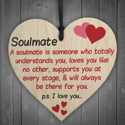 Soulmate I Love You Hanging Wooden Heart Valentines Day Gift