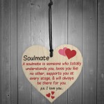 Soulmate I Love You Hanging Wooden Heart Valentines Day Gift