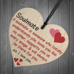 Soulmate I Love You Hanging Wooden Heart Valentines Day Gift