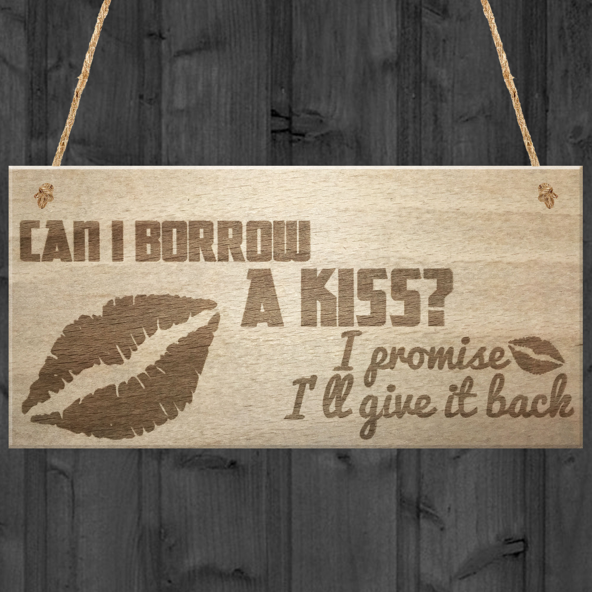 Can I Borrow A Kiss Ill Give It Back Hanging Wooden Plaque Sign 1313