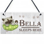 Personalised Cats Name Sleeps Here Hanging Plaque Sign Gift