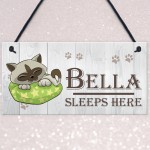 Personalised Cats Name Sleeps Here Hanging Plaque Sign Gift