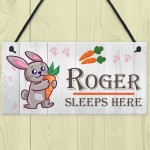 Personalised Rabbit Hutch / Bunny Sleeps Here Hanging Sign Gift