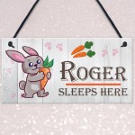 Personalised Rabbit Hutch / Bunny Sleeps Here Hanging Sign Gift