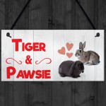 Personalised Two Rabbit Names Hanging Hutch Run Garden Cage Sign