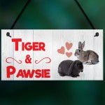 Personalised Two Rabbit Names Hanging Hutch Run Garden Cage Sign