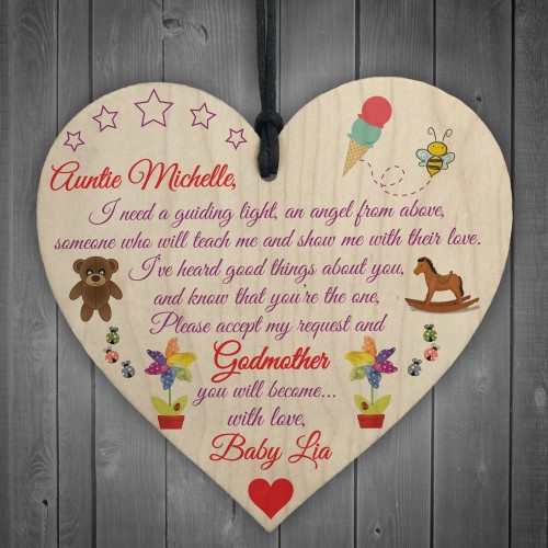 Personalised Godmother You Will Become Poem Hanging Heart Sign 