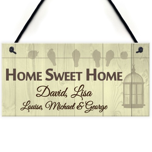 Personalised Home Sweet Home Hanging Plaque Sign Gift Bird Cage