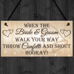 Throw Confetti Shout Hooray Cute Hanging Wedding Plaque Sign