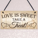 Love Is Sweet Take A Treat Hanging Wedding Table Plaque