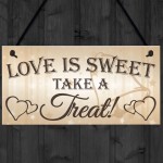 Love Is Sweet Take A Treat Hanging Wedding Table Plaque