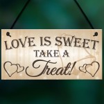 Love Is Sweet Take A Treat Hanging Wedding Table Plaque