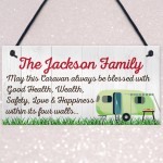 Personalised Family Name Caravan Hanging Plaque