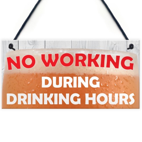 No Working During Drinking Hours Funny Alcohol Hanging Plaque