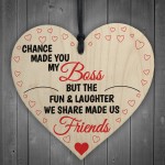 Boss Fun & Laughter Friends Manager Gift Hanging Wooden Heart