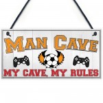 Man Cave Rules Gaming Shed Garage Funny Home Bar Hanging Plaque