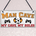 Man Cave Rules Gaming Shed Garage Funny Home Bar Hanging Plaque