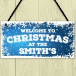 Personalised Christmas At The Family Name Decor Hanging Plaque