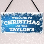 Personalised Christmas At The Family Name Decor Hanging Plaque