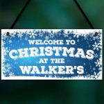 Personalised Christmas At The Family Name Decor Hanging Plaque