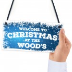 Personalised Christmas At The Family Name Decor Hanging Plaque