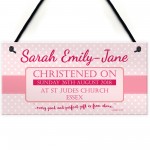 Personalised Christening New Baby Girl Baptism Hanging Plaque 