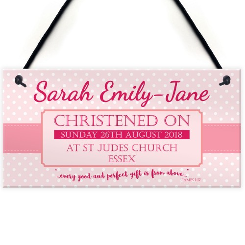 Personalised Christening New Baby Girl Baptism Hanging Plaque 