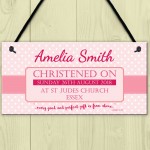 Personalised Christening New Baby Girl Baptism Hanging Plaque 