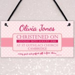 Personalised Christening New Baby Girl Baptism Hanging Plaque 