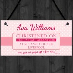 Personalised Christening New Baby Girl Baptism Hanging Plaque 