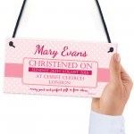 Personalised Christening New Baby Girl Baptism Hanging Plaque 