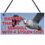 Happier Seagull Funny Nautical Seaside Theme Gift Hanging Plaque