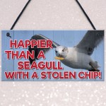 Happier Seagull Funny Nautical Seaside Theme Gift Hanging Plaque