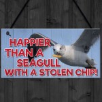 Happier Seagull Funny Nautical Seaside Theme Gift Hanging Plaque