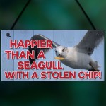 Happier Seagull Funny Nautical Seaside Theme Gift Hanging Plaque