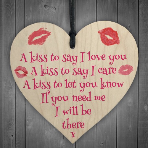 A Kiss To Say I Love You Wooden Heart Hanging Sign Gift Wedding