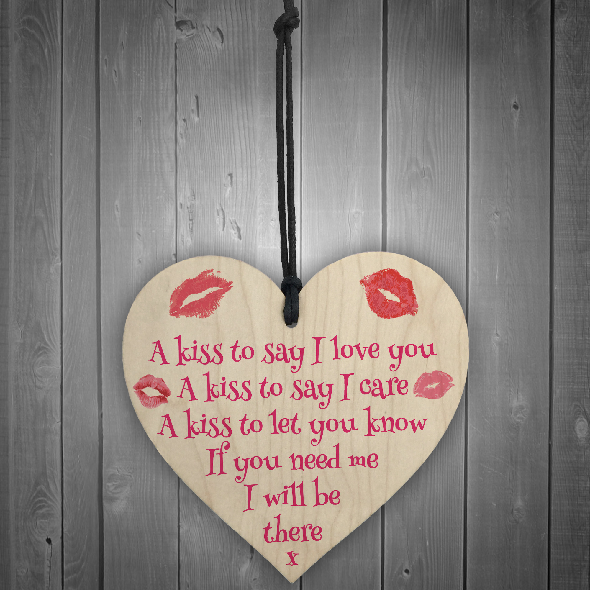 A Kiss To Say I Love You Wooden Heart Hanging Sign T Wedding