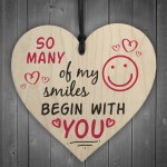 Smiles Begin With You Wooden Hanging Heart Sign Friendship Gifts