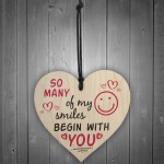 Smiles Begin With You Wooden Hanging Heart Sign Friendship Gifts