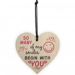 Smiles Begin With You Wooden Hanging Heart Sign Friendship Gifts