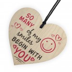 Smiles Begin With You Wooden Hanging Heart Sign Friendship Gifts