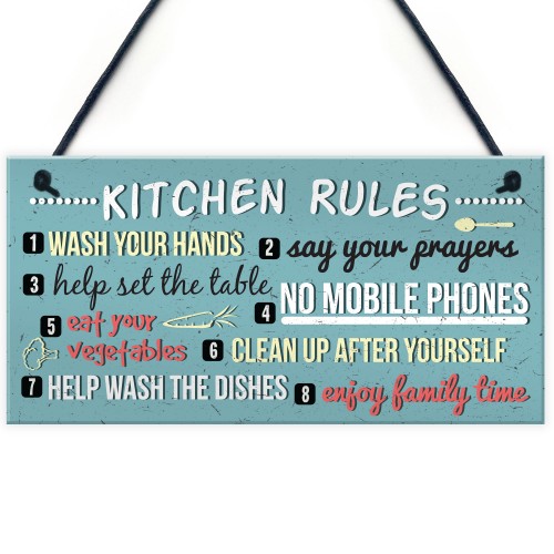 Funny Rustic Kitchen House Rules Hanging Wall Plaque Sign Gift 